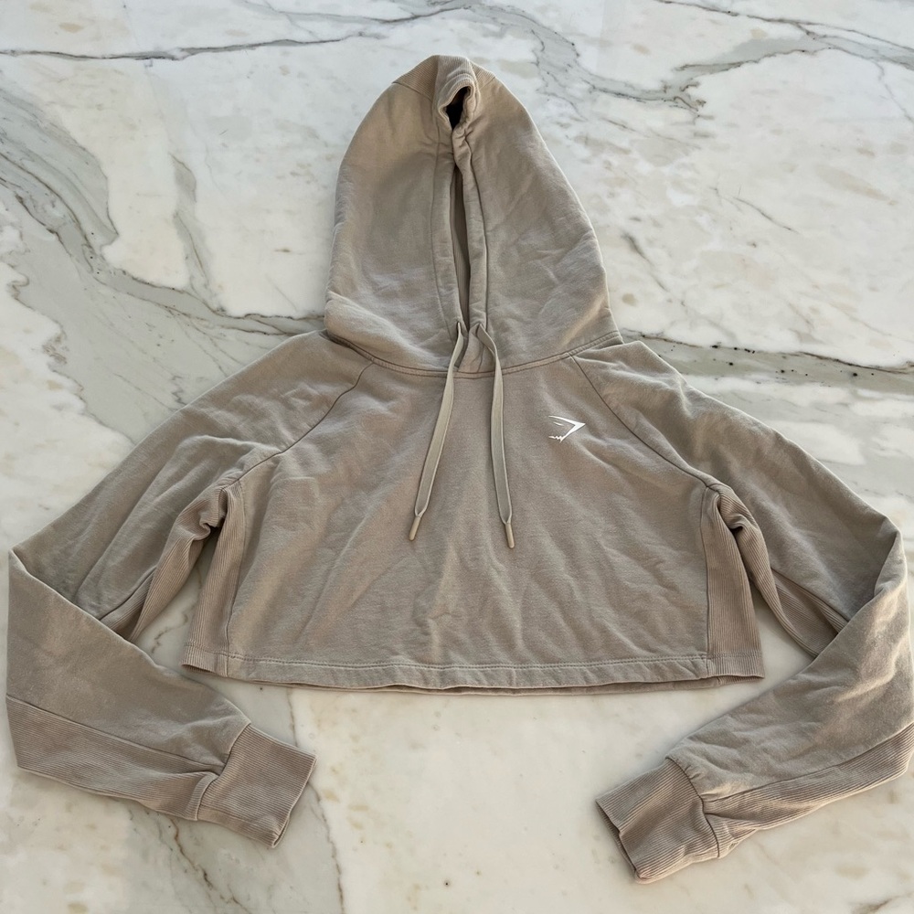 GYMSHARK BEIGE TONE CROPPED SWEATSHIRT HOODIE SIZE XS - Picture 3 of 14